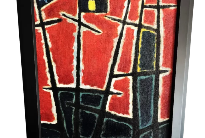 Tableau abstrait ” Mâts et drapeaux”, Davos Hanich, 1951