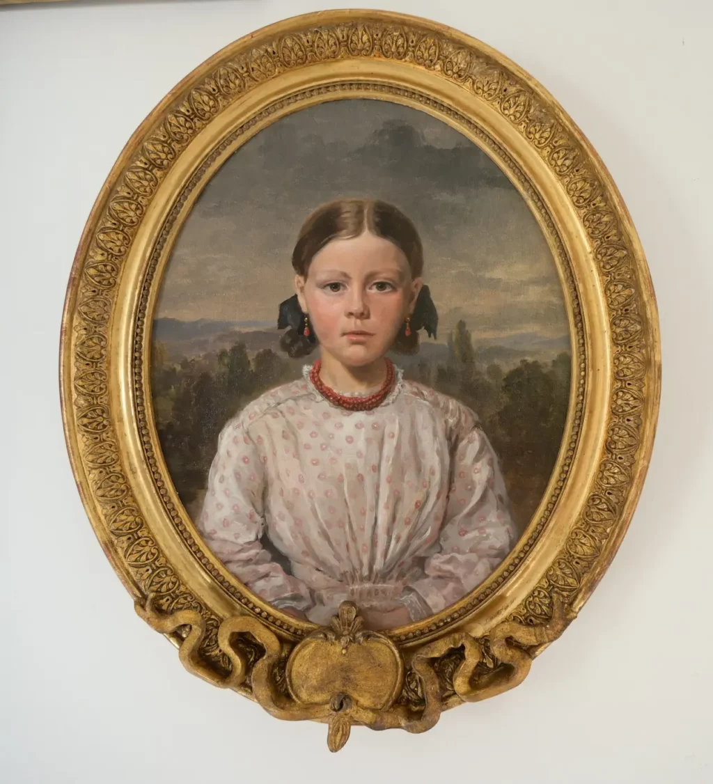 Portrait tableau, La fillette à la parure de Corail, Huile sur toile