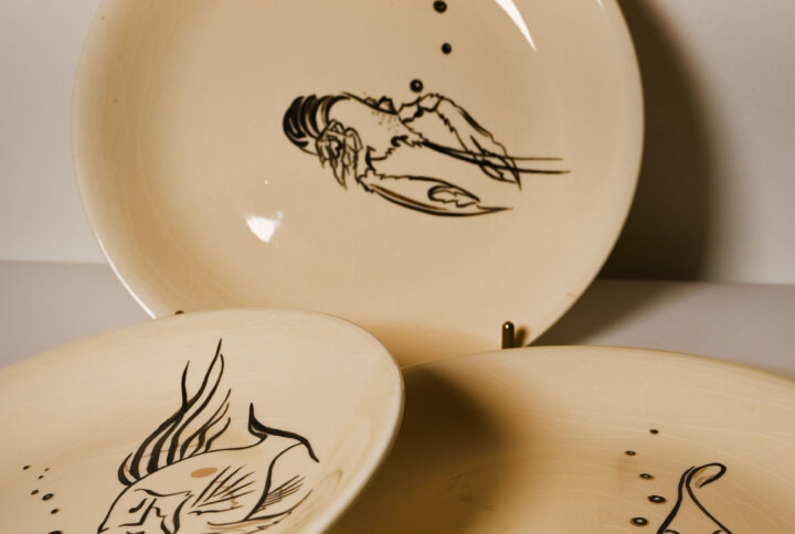 Assiettes vintage a décor poissons