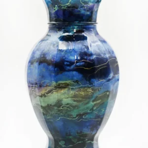 Vase bleu Jean-Noël Bouillet, vase en verre, laque sur verre