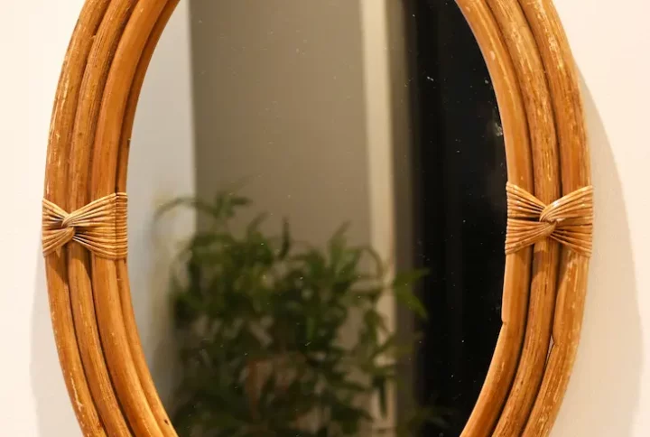 Miroir en rotin, miroir ovale, miroir