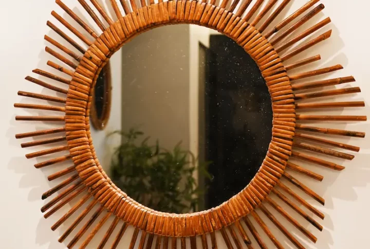 Miroir soleil, miroir soleil rotin, miroir en rotin